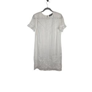 Karl Lagerfeld Paris Women's White Lace And Linen Lined‎ Midi Dress Sz 6